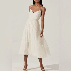 ASTR The Label Womens Cream Textured V-Neck Midi Dress Size XS
